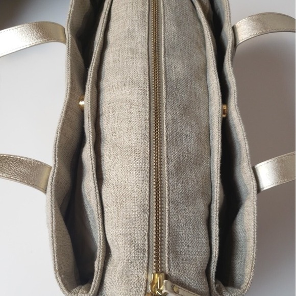 Pottery Barn Kid's Linen Classic Diaper Bag Trendy Linen Gold MSRP $199 - Picture 8 of 16